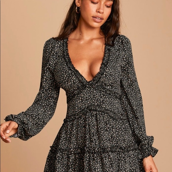 Lulus Dresses & Skirts - Lulus Black Floral Ruffle Mini Dress